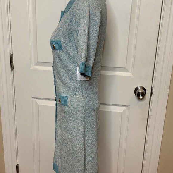 Matthew Bruch Seafoam Blue Tweed Knit Linen Mini Dress NWT $495 Size 2 - Picture 4 of 9